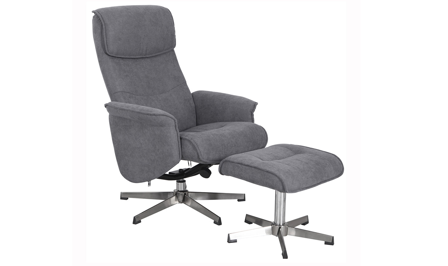 Raynard 1 Seater Recliner with Footstool Grey Quality Home