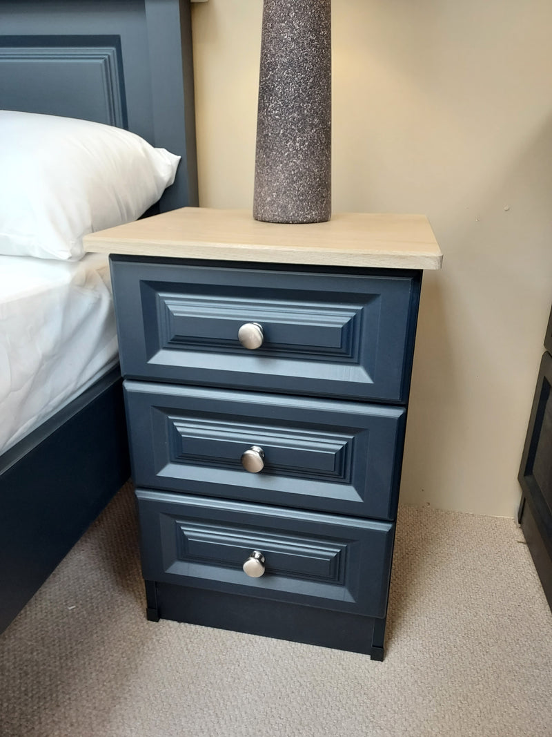 Cedar 3 Drawer Bedside Table Indigo & Oak