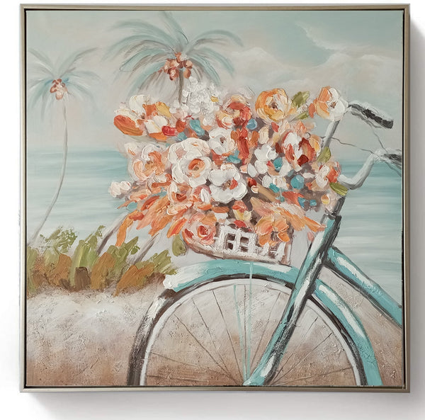 Framed Oil Painting - Bicycle Blue