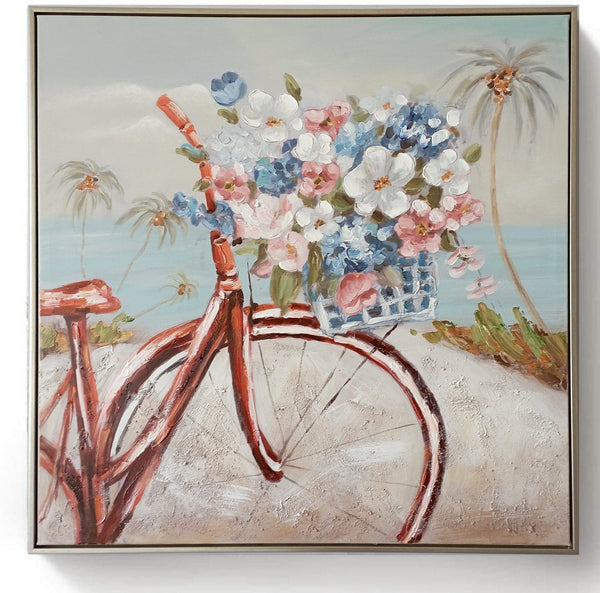 Framed Oil Painting - Bicycle Red