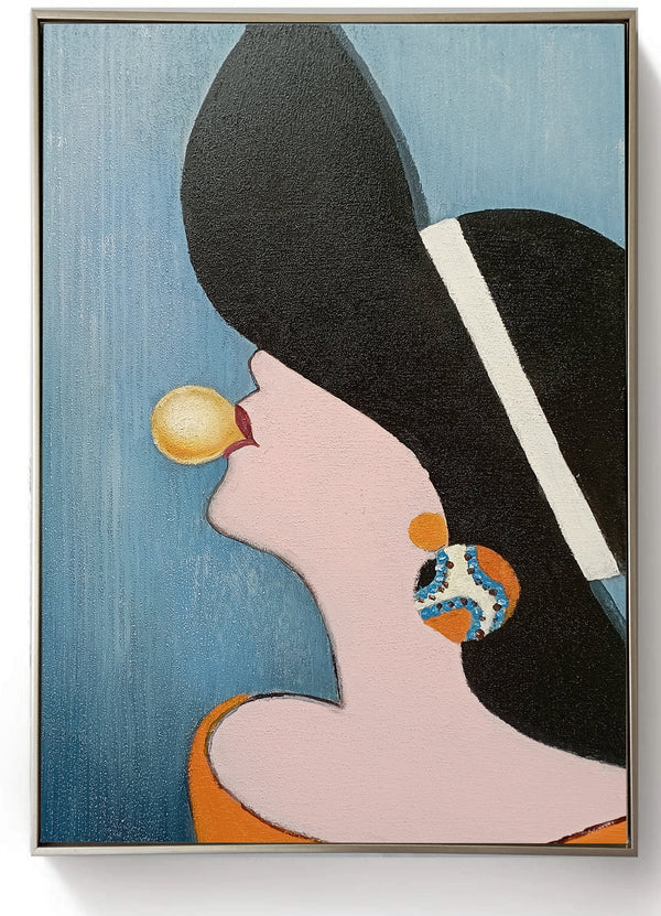 Framed Oil Painting - Funky Hat Bubblegum