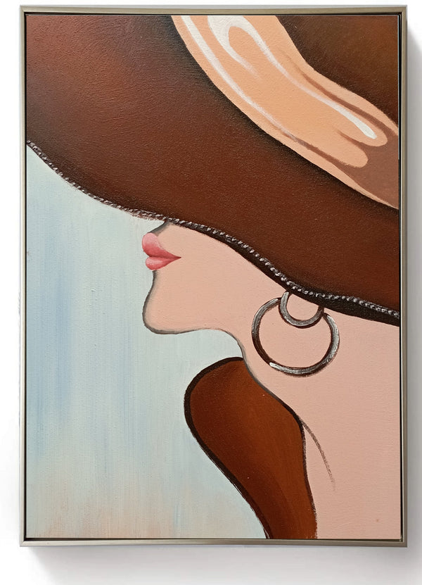 Framed Oil Painting - Funky Hat Brown