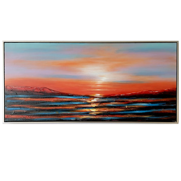 Framed Oil Painting - Surfboard Sunset