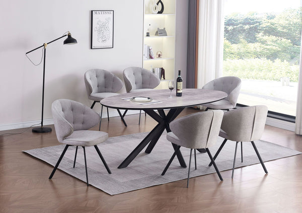 Belgrade Set, Oval table 180x100x76cm with 6 Grey Fabric Chairs