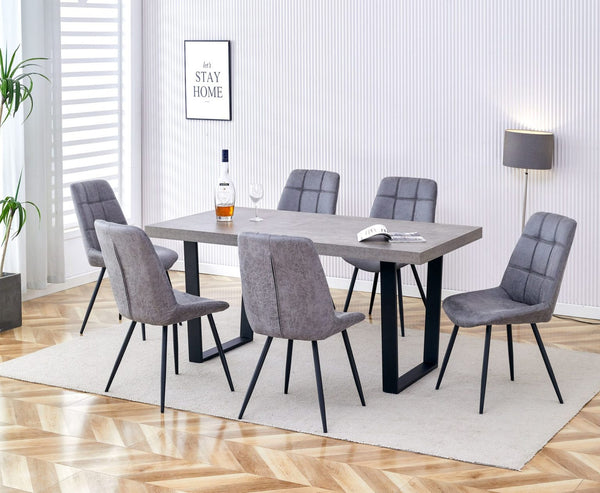 Bailey Grey colour Heat Resistant dining table 160x90cm  with 6 Grey Microfibre Chairs