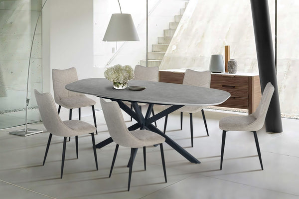 Donagh Dining Table With 6 Light Grey Fabric Chairs