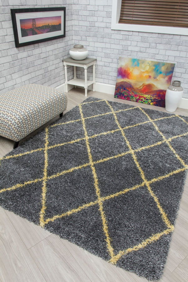 Fantasia Trellis Rug Dark Grey/Yellow