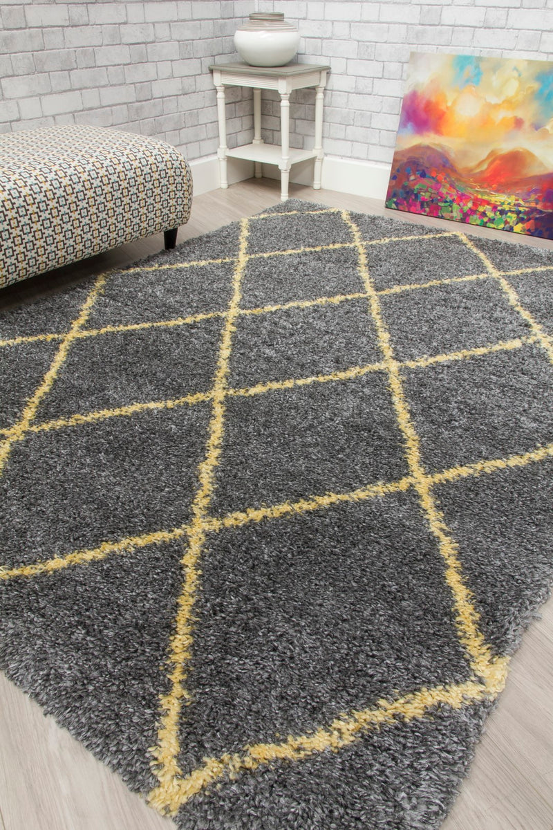 Fantasia Trellis Rug Dark Grey/Yellow