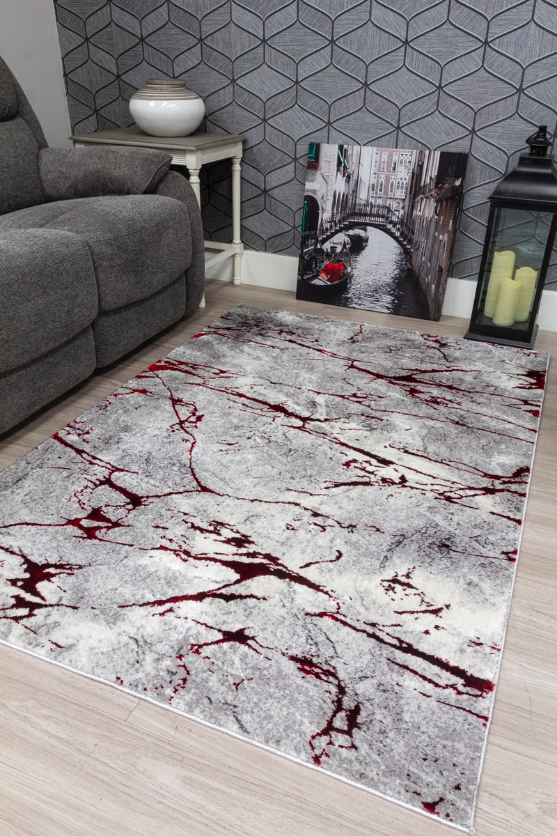 Glamour Marble Rug Red