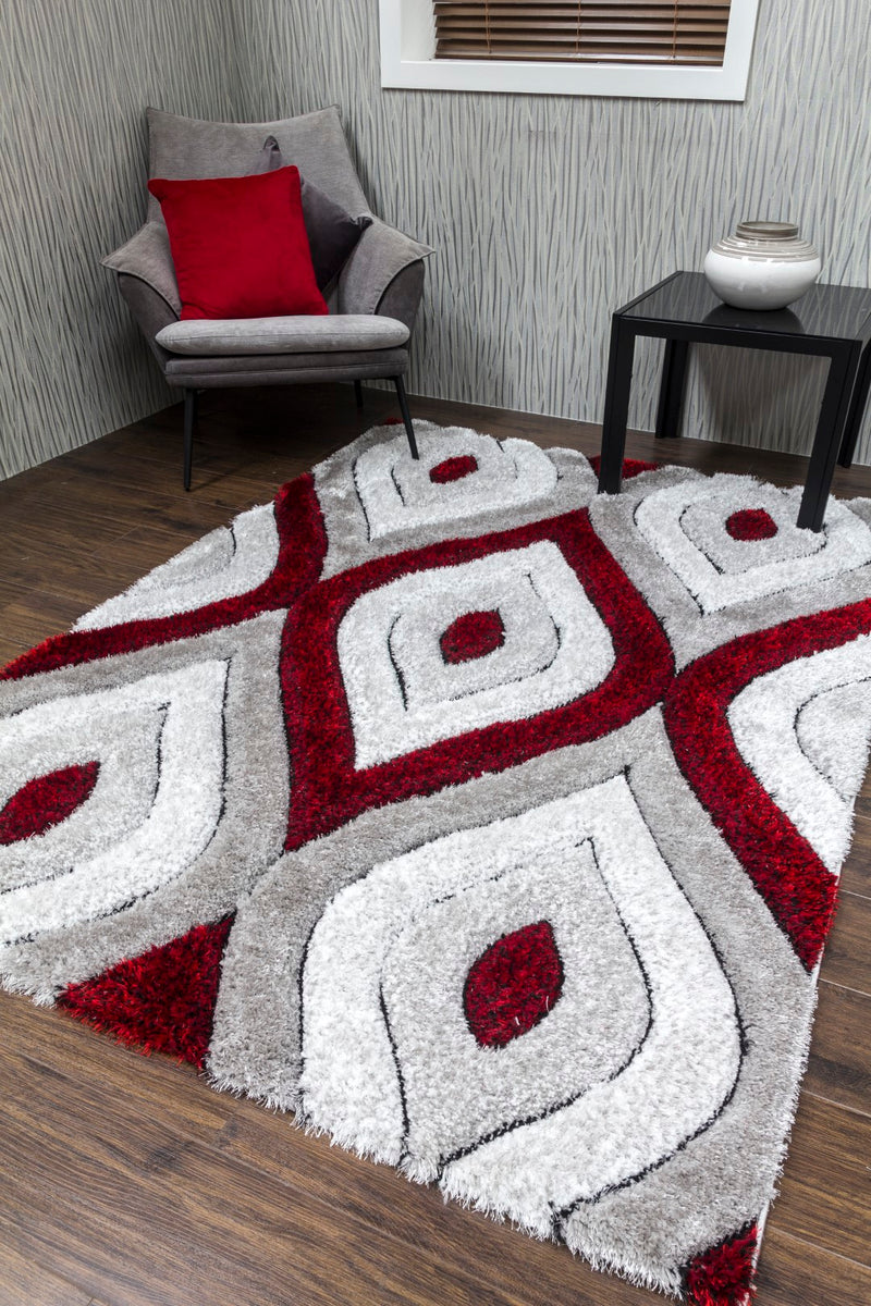 Lush Teardrop Rug Grey/Red