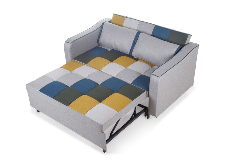 Achill Sofa Bed - Mustard/Blue Patchwork