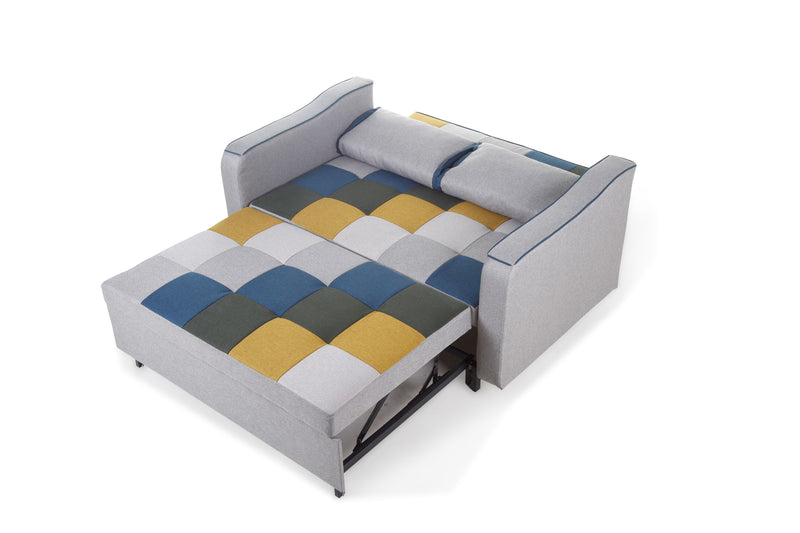 Achill Sofa Bed - Mustard/Blue Patchwork